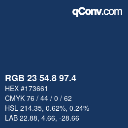 カラーコード: RGB 23 54.8 97.4 | qconv.com