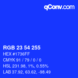 Color code: RGB 23 54 255 | qconv.com