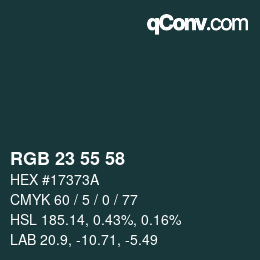 カラーコード: RGB 23 55 58 | qconv.com