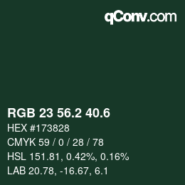 カラーコード: RGB 23 56.2 40.6 | qconv.com