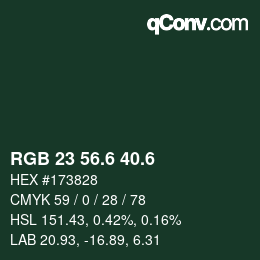 カラーコード: RGB 23 56.6 40.6 | qconv.com