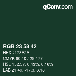 Color code: RGB 23 58 42 | qconv.com