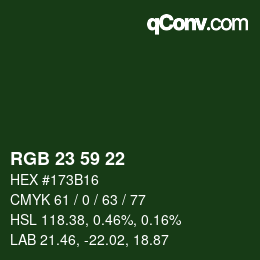 Color code: RGB 23 59 22 | qconv.com