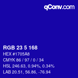 カラーコード: RGB 23 5 168 | qconv.com