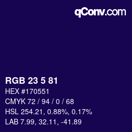 Color code: RGB 23 5 81 | qconv.com