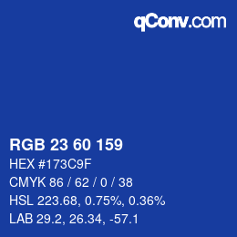Color code: RGB 23 60 159 | qconv.com