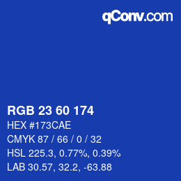 カラーコード: RGB 23 60 174 | qconv.com