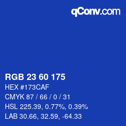 Color code: RGB 23 60 175 | qconv.com