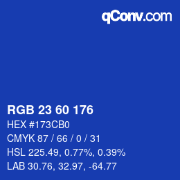 Color code: RGB 23 60 176 | qconv.com