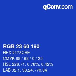 カラーコード: RGB 23 60 190 | qconv.com
