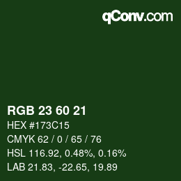 Color code: RGB 23 60 21 | qconv.com