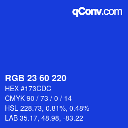 颜色代码: RGB 23 60 220 | qconv.com