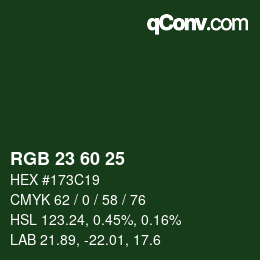 カラーコード: RGB 23 60 25 | qconv.com