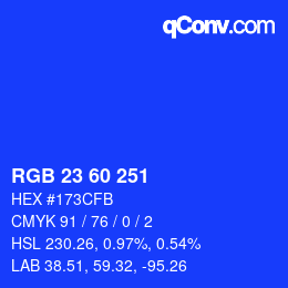 カラーコード: RGB 23 60 251 | qconv.com