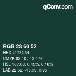 カラーコード: RGB 23 60 52 | qconv.com