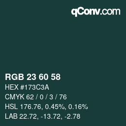Color code: RGB 23 60 58 | qconv.com