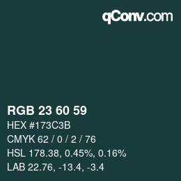 Color code: RGB 23 60 59 | qconv.com