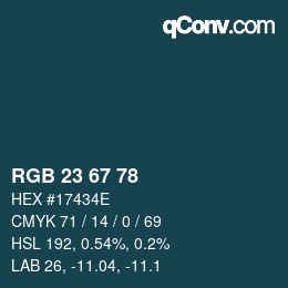 Color code: RGB 23 67 78 | qconv.com
