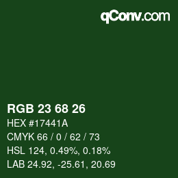 Color code: RGB 23 68 26 | qconv.com