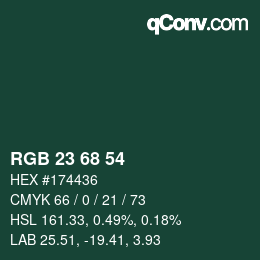 カラーコード: RGB 23 68 54 | qconv.com