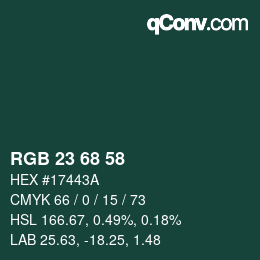 Farbcode: RGB 23 68 58 | qconv.com