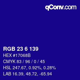 カラーコード: RGB 23 6 139 | qconv.com