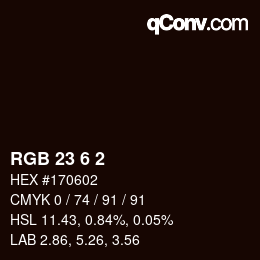 カラーコード: RGB 23 6 2 | qconv.com
