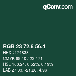 カラーコード: RGB 23 72.8 56.4 | qconv.com