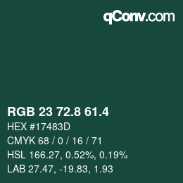 カラーコード: RGB 23 72.8 61.4 | qconv.com