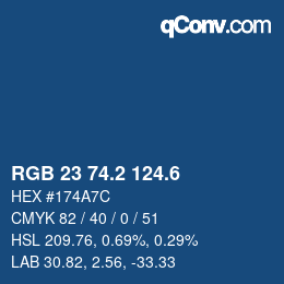 カラーコード: RGB 23 74.2 124.6 | qconv.com
