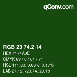 カラーコード: RGB 23 74.2 14 | qconv.com