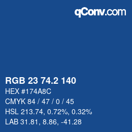 カラーコード: RGB 23 74.2 140 | qconv.com