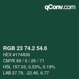 カラーコード: RGB 23 74.2 54.6 | qconv.com