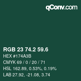 カラーコード: RGB 23 74.2 59.6 | qconv.com