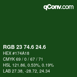 カラーコード: RGB 23 74.6 24.6 | qconv.com