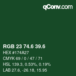 カラーコード: RGB 23 74.6 39.6 | qconv.com