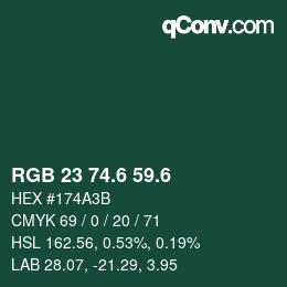 カラーコード: RGB 23 74.6 59.6 | qconv.com