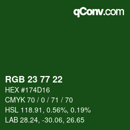 カラーコード: RGB 23 77 22 | qconv.com