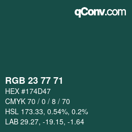 Código de color: RGB 23 77 71 | qconv.com