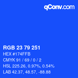 Color code: RGB 23 79 251 | qconv.com