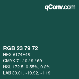 カラーコード: RGB 23 79 72 | qconv.com