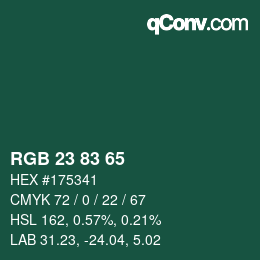 カラーコード: RGB 23 83 65 | qconv.com