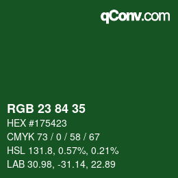 Color code: RGB 23 84 35 | qconv.com
