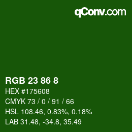 カラーコード: RGB 23 86 8 | qconv.com