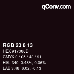 颜色代码: RGB 23 8 13 | qconv.com
