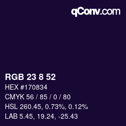 カラーコード: RGB 23 8 52 | qconv.com