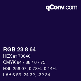 カラーコード: RGB 23 8 64 | qconv.com