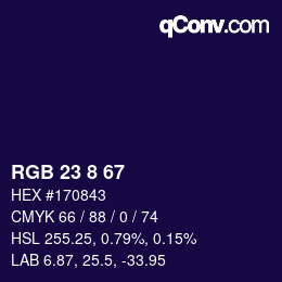 カラーコード: RGB 23 8 67 | qconv.com
