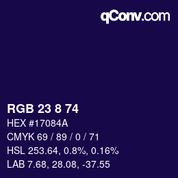 Color code: RGB 23 8 74 | qconv.com