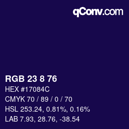 Color code: RGB 23 8 76 | qconv.com